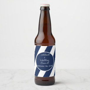 Elegant Nautical Striped Wedding -Navy Blue, White Beer Bottle Label