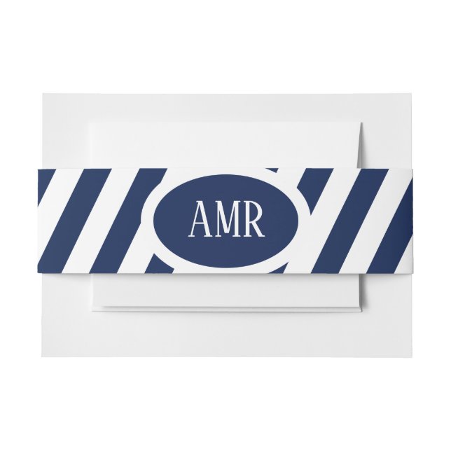 Elegant Nautical Striped Wedding -Navy Blue, White Invitation Belly Band (Front Example)