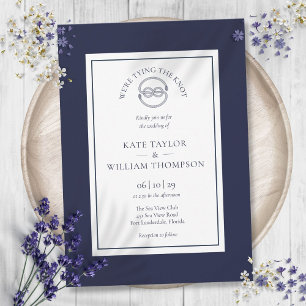 Elegant Nautical Tying The Knot Navy Blue Wedding Invitation