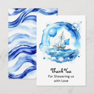 Elegant Nautical Watercolor Boy Baby Shower Thank You Card