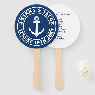 Elegant nautical wedding ceremony program schedule hand fan