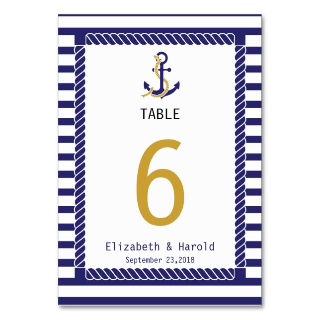 Elegant Nautical Wedding Navy Stripes Table Number (Back)
