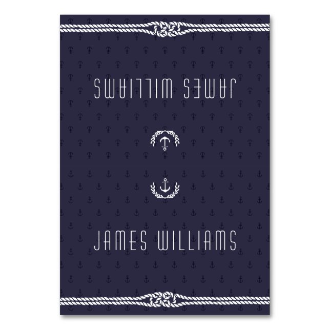 Elegant Nautical Wedding Place Cards Blue Anchors (Front)