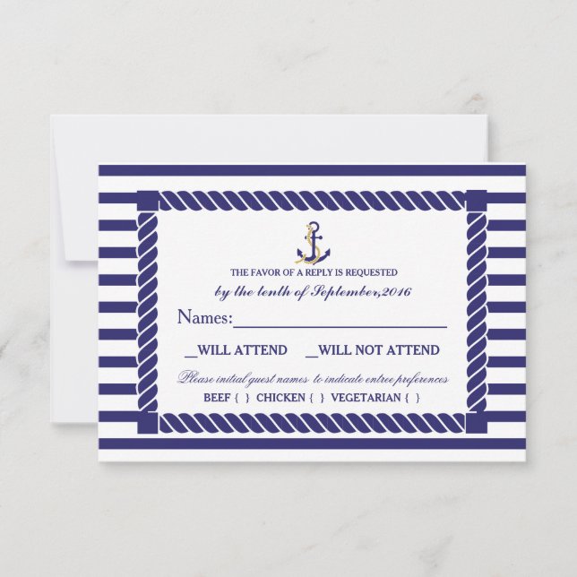 Elegant Nautical Wedding RSVP Card (Front)