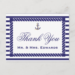 Elegant Nautical Wedding Thank You Postcard