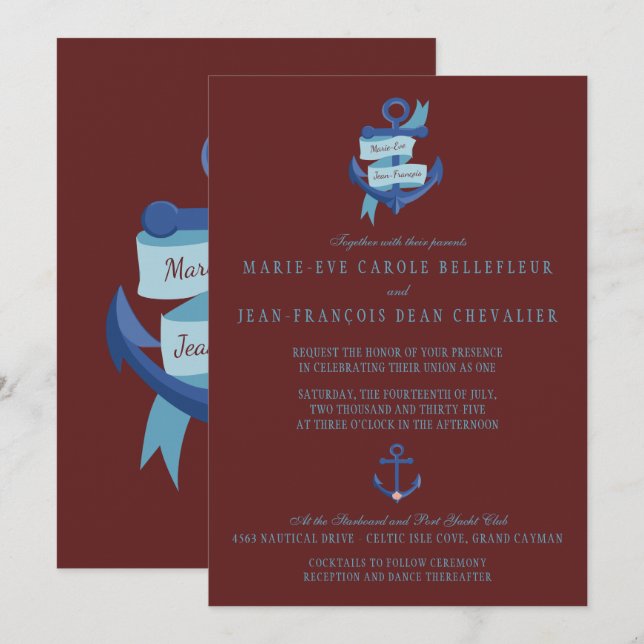 Elegant Nautical Yacht Destination Wedding Invitation (Front/Back)