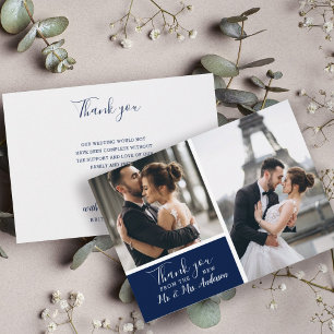Elegant Navy 2 Photo Collage Wedding Card