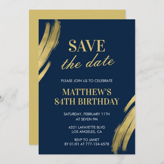 Elegant Navy 84th birthday Save the date  Invitation (Front/Back)