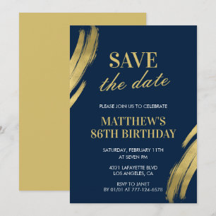 Elegant Navy 86th birthday Save the date  Invitation