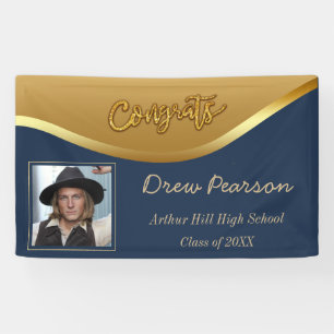 Elegant Navy and Blue Photo Graduation Banner
