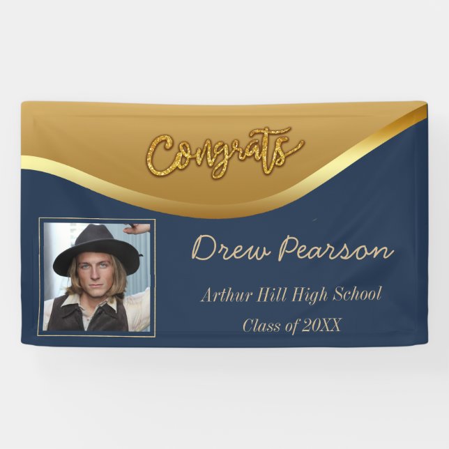 Elegant Navy and Blue Photo Graduation Banner (Horizontal)