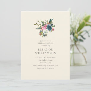 Elegant Navy and Blush Floral Bridal Brunch Invitation