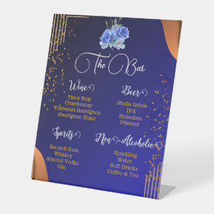 Elegant Navy and Burnt Orange Bar Menu Pedestal Sign