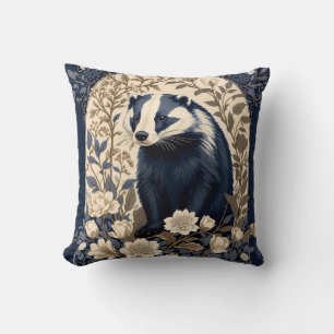 Elegant Navy and Cream Badger Floral Cushion