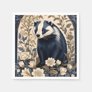 Elegant Navy and Cream Badger Floral Napkin