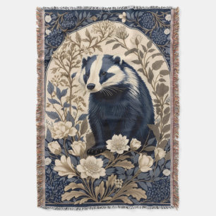 Elegant Navy and Cream Badger Floral Throw Blanket