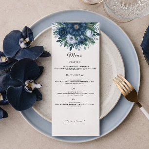 Elegant Navy and dusty Blue floral modern Wedding Menu