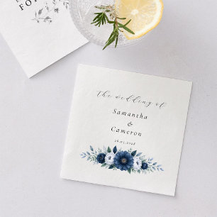 Elegant Navy and dusty Blue floral modern Wedding Napkin