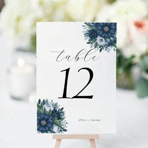 Elegant Navy and dusty Blue floral modern Wedding Table Number