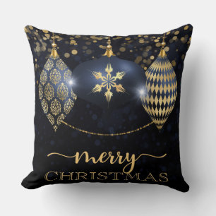 Elegant Navy and Gold Bauble Merry Christmas Cushion