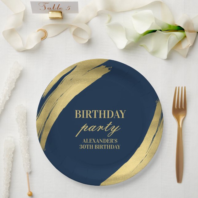 Elegant Navy and Gold Birthday Party  Paper Plate (Wedding)