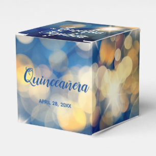 Elegant Navy and Gold Bokeh Quinceañera Favour Box