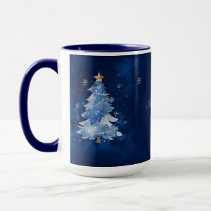 Elegant Navy and Gold Christmas Tree Personalised  Mug