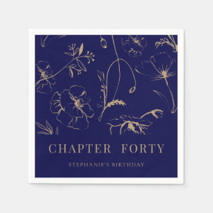 Elegant Navy and Gold Floral Chapter 40th Birthday Napkin