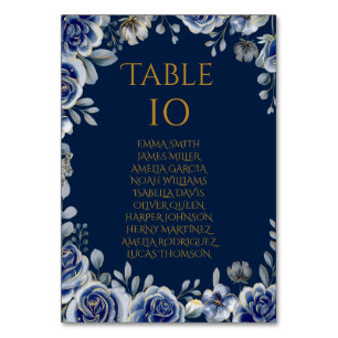 Elegant Navy and Gold Floral Wedding Table Number 