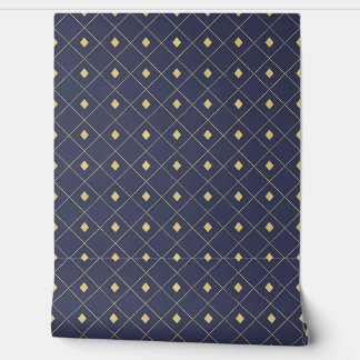 Elegant Navy and Gold Geometric Diamond Wallpaper