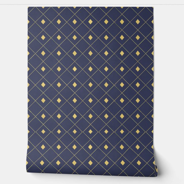 Elegant Navy and Gold Geometric Diamond  Wallpaper (Unrolling)