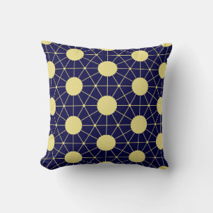 Elegant Navy and Gold Geometric Tile Pattern Cushion