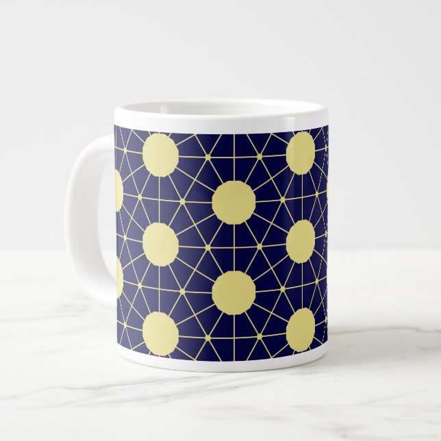 Elegant Navy and Gold Geometric Tile Pattern Large Coffee Mug (Front Left)