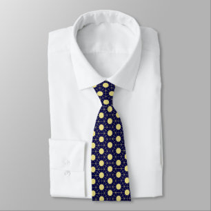 Elegant Navy and Gold Geometric Tile Pattern Tie