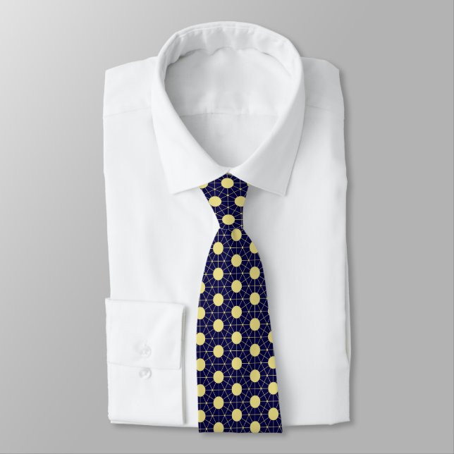 Elegant Navy and Gold Geometric Tile Pattern Tie (Tied)