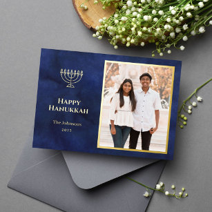 Elegant Navy and Gold Hanukkah Foil Holiday Card