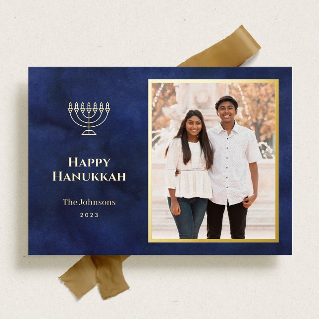 Elegant Navy and Gold Hanukkah Foil Holiday Card (Creator Uploaded)