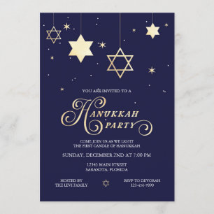 Elegant Navy and gold Hanukkah Party Invitation
