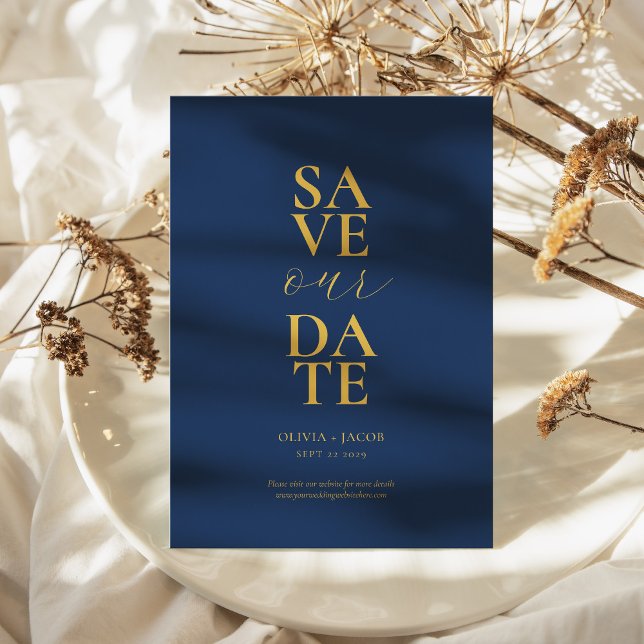 Elegant Navy and Gold Minimalist Wedding Save The Date (Elegant Navy and Gold Minimalist Wedding Save The Date)