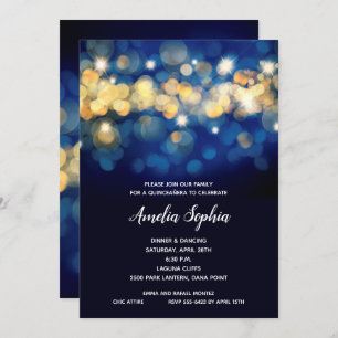 Elegant Navy and Gold Quinceañera Invitations