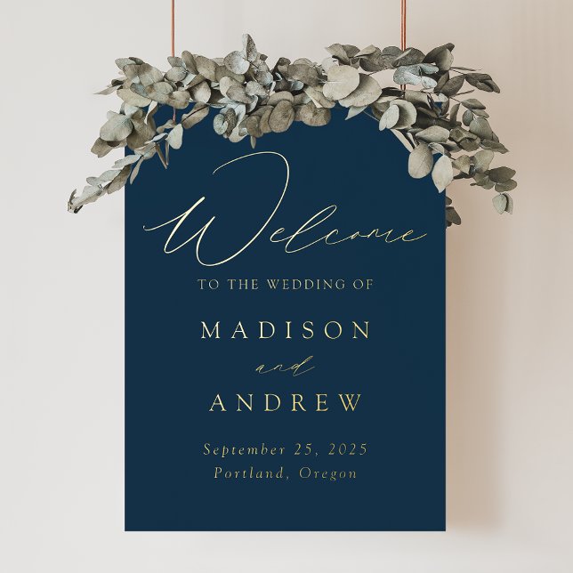 Elegant Navy and Gold Script Wedding Welcome Foil Prints (Creator Uploaded)