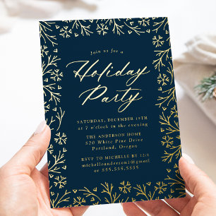 Elegant Navy and Gold Snowflake Holiday Party