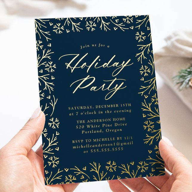 Elegant Navy and Gold Snowflake Holiday Party (Creator Uploaded)