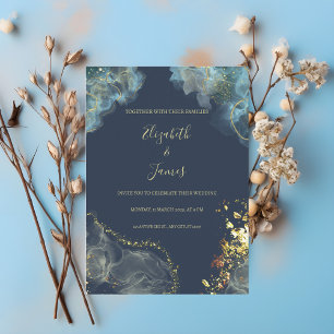 Elegant Navy and Gold Wedding Invitation