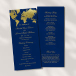 Elegant Navy and Gold World Map Wedding Ceremony Program<br><div class="desc">Elegant vintage travel inspired wedding ceremony program card design features a world map border design with a metallic champagne gold shimmer appearance. Personalise the custom text with the bride and groom's name,  wedding date,  ceremony information,  bridal party,  and thank you message. Navy blue background colour can be modified.</div>
