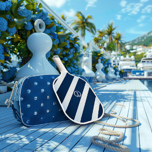 Elegant Navy and Light Blue Striped Nautical Pickleball Paddle