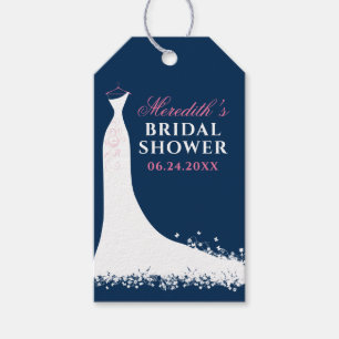 Elegant Navy and Pink Wedding Gown Bridal Shower Gift Tags