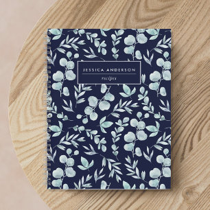 Elegant Navy and Sage Eucalyptus Recipe Notebook