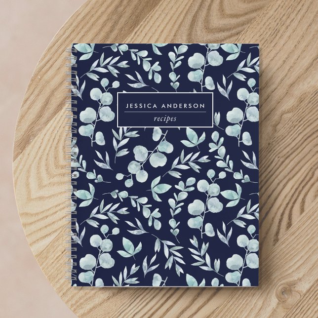 Elegant Navy and Sage Eucalyptus Recipe Notebook (Creator Uploaded)