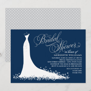 Elegant Navy and Silver Gown Bridal Shower Invitation